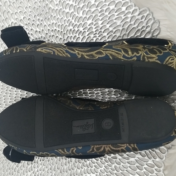 Libby Edelman Deep Blue Gold & Black Paisley Flat with Velvet Bow - Picture 5 of 7